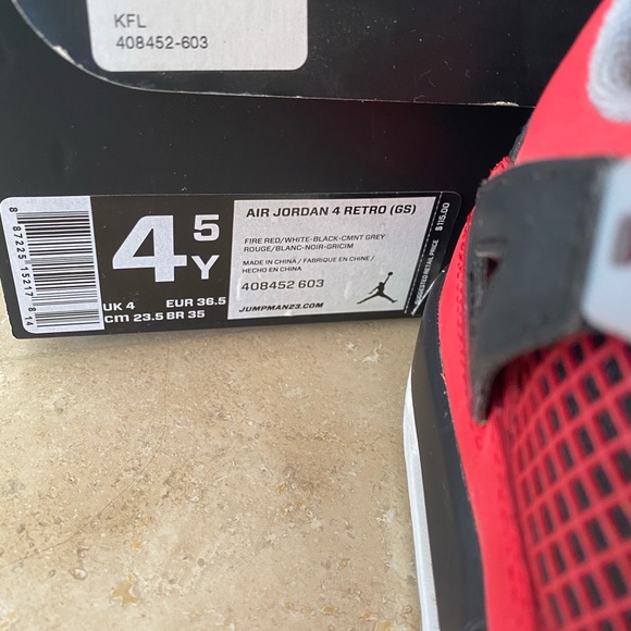 Air Jordan 4 Retro Toro Bravo Fire Red Kid4.5, W6 - Picture 7 of 7